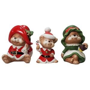 1980s Set of 3  Homco 5600 Bear Family Christmas Porcelain Figurines 3" Tall